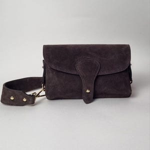 Chocolate Brown Real Suede Crossbody Bag Coffee Leather Purse for Women Real Suede Shoulder Bag Handmade Bag Minimalist Leather Bag