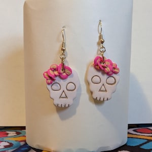 Floral Skull Polymer Clay Earrings