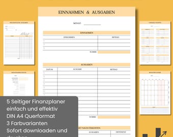 Planificador financiero / Libro del hogar (PDF, alemán) – Planificador de presupuesto A4/A5 – Registro de ingresos y gastos – Planificador digital de ahorros