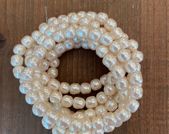 Vintage Japanese Hand Knotted Pearl Acrylic 8mm Beaded 7 Silver Tipped Section D394