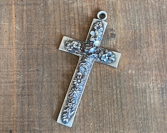 Massive Floral Cross ~ Aged Sterling Finish