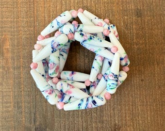 Vintage Japanese Tombo Bead - Teardrop Milk Glass with Flowers by the strand