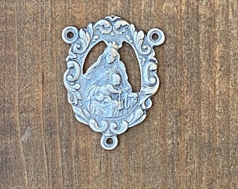 Notre Dame de Carmel Rosary Center in Aged Sterling Finish by the piece