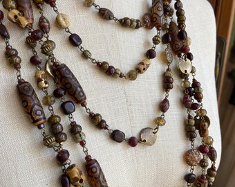 Handmade Sequenced Chain Karma - Rich Palette Including Glass, Bronze, Bone by the foot