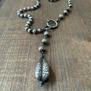 Vintage Ball Chain Boho Lariat in Aged Sterling Finish