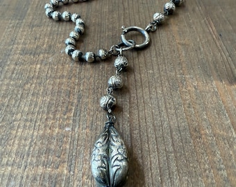 Vintage Ball Chain Boho Lariat in Aged Sterling Finish