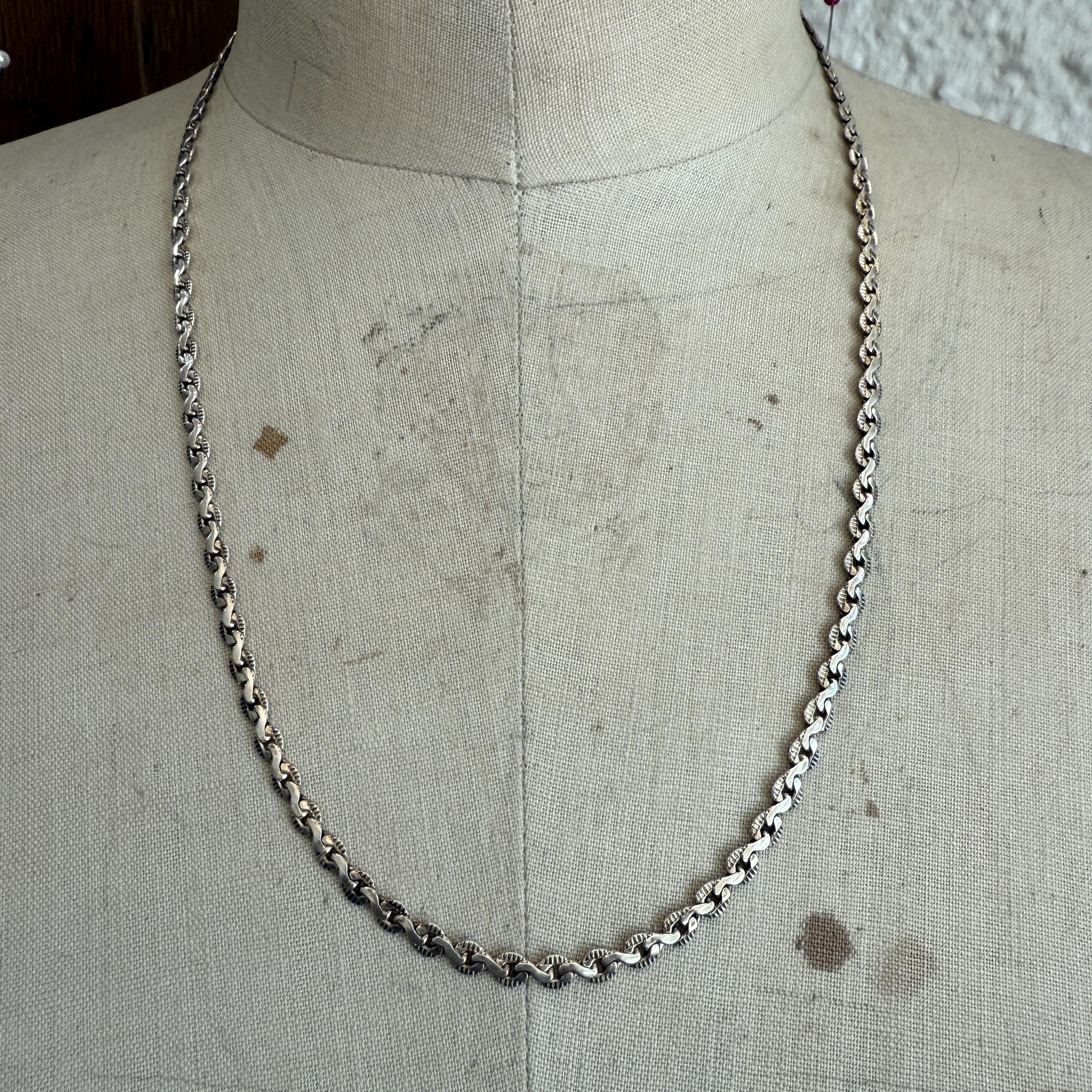 アクセサリー Silver 925 Swedge Chain Necklace Vintage Vintage Swedged Chain Necklace in Aged Sterling Finish by the