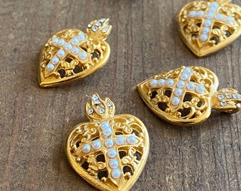 Ex Voto Heart Pendant in Gold with Pearls and Cubic Zirconia Accents