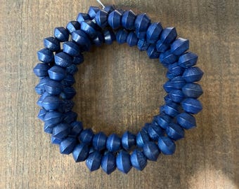 Vintage French Wood Bicones in Indigo Blue by the strand