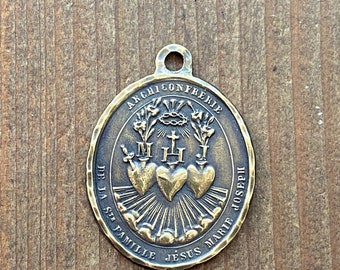 Hammered Sacred Heart Medal ~ Aged Brass Finish