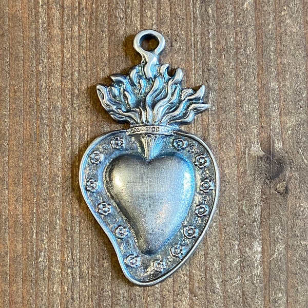 New! Large Ex Voto Heart ~ Aged Sterling Finish