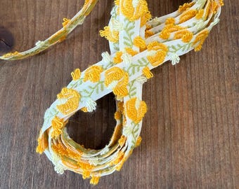 Vintage Cotton Jacquard Ribbon with Eyelash Edging Yellow and Green by the yard