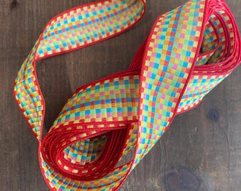 Vintage French Wired Ribbon Fiesta Check by the yard