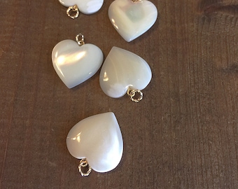 Vintage Mother of Pearl Heart Pendant with Gold Bail