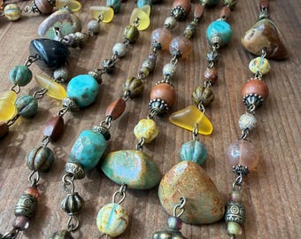 Arroyo Sequenced Chain - Amber and Turquoise Palette - by the foot