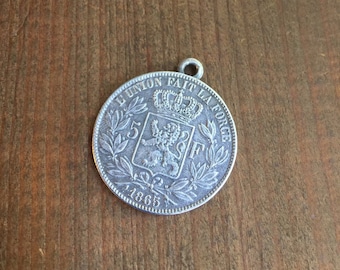 Belgian Franc Coin Pendant ~ Aged Sterling Finish