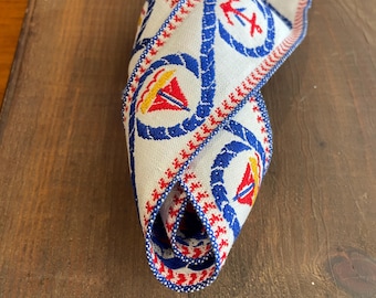 Vintage Cotton Nautical Ribbon, Sailboats Anchors and Rope by the yard