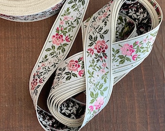 Vintage French Jacquard Ribbon Garlands of Roses by the yard
