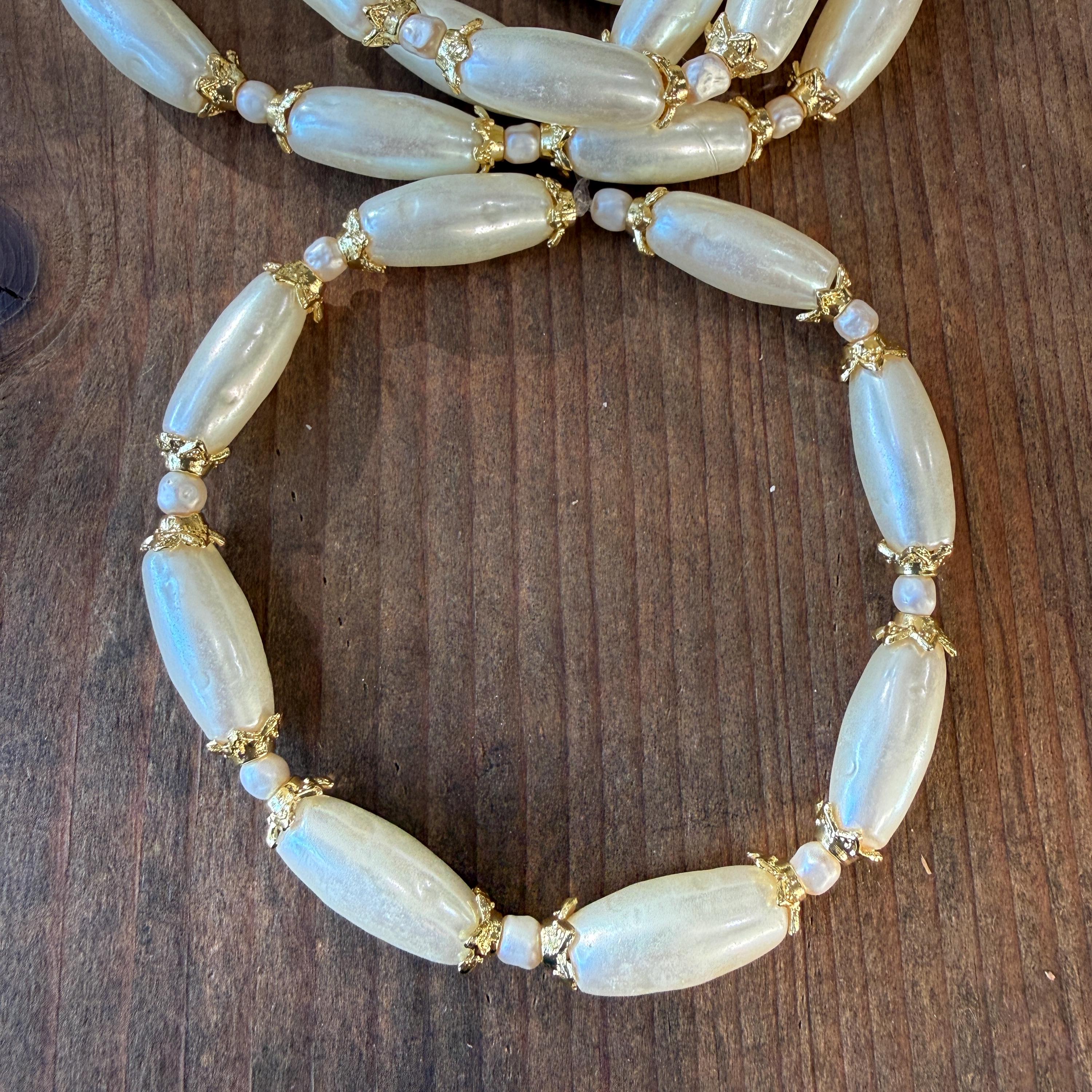 Large Vintage Japanese Baroque Rice Pearls - Creamy White Gold Caps - Etsy