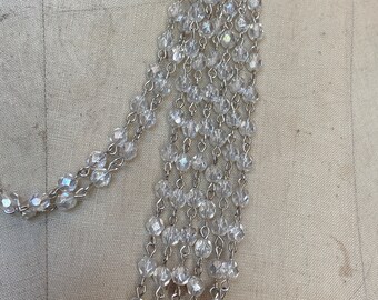 6mm Faceted Rosary Chain in Crystal Luster on Silver by the foot