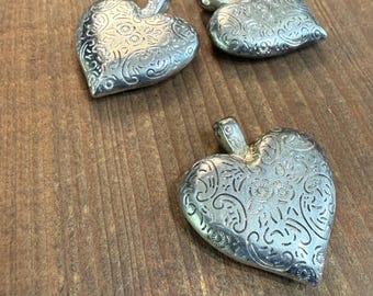 Antique Silver Lucite Heart Pendants by the piece