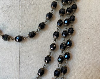 Capped 8mm Faceted Czech Glass Bead Chain in Jet - by the foot