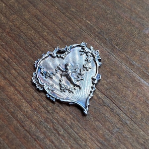 French Cherub Heart Pendant ~ Aged Sterling Finish