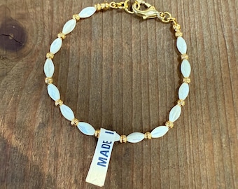 Vintage Japanese Mother of Pearl Bracelet with Gold Accents by the piece