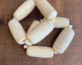 Vintage Hand Carved Bone Beads with Bone Caps