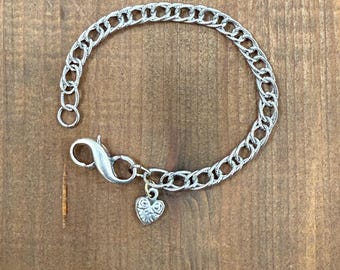 Infinite Love Vintage Chain Bracelet Antique Silver Curb Chain with Charm