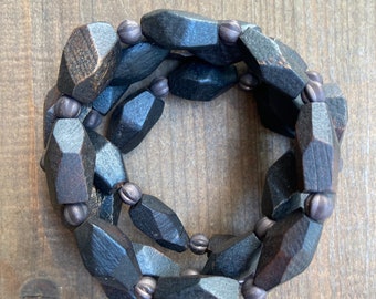 Vintage Hand Carved Wood Beads - Faceted Espresso