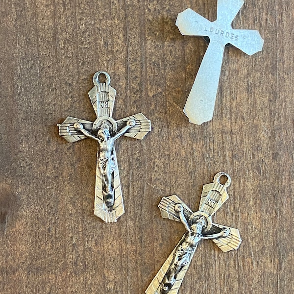 Vintage French Rosary Crucifix - Art Deco Design, Lourdes