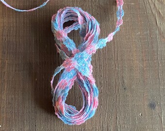 Vintage Japanese Cotton Jacquard Trim in Pink and Blue by the yard