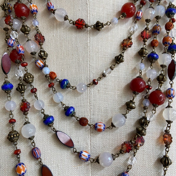 Kiffa Sequenced Chain - Carnelian, Moonstone - by the foot