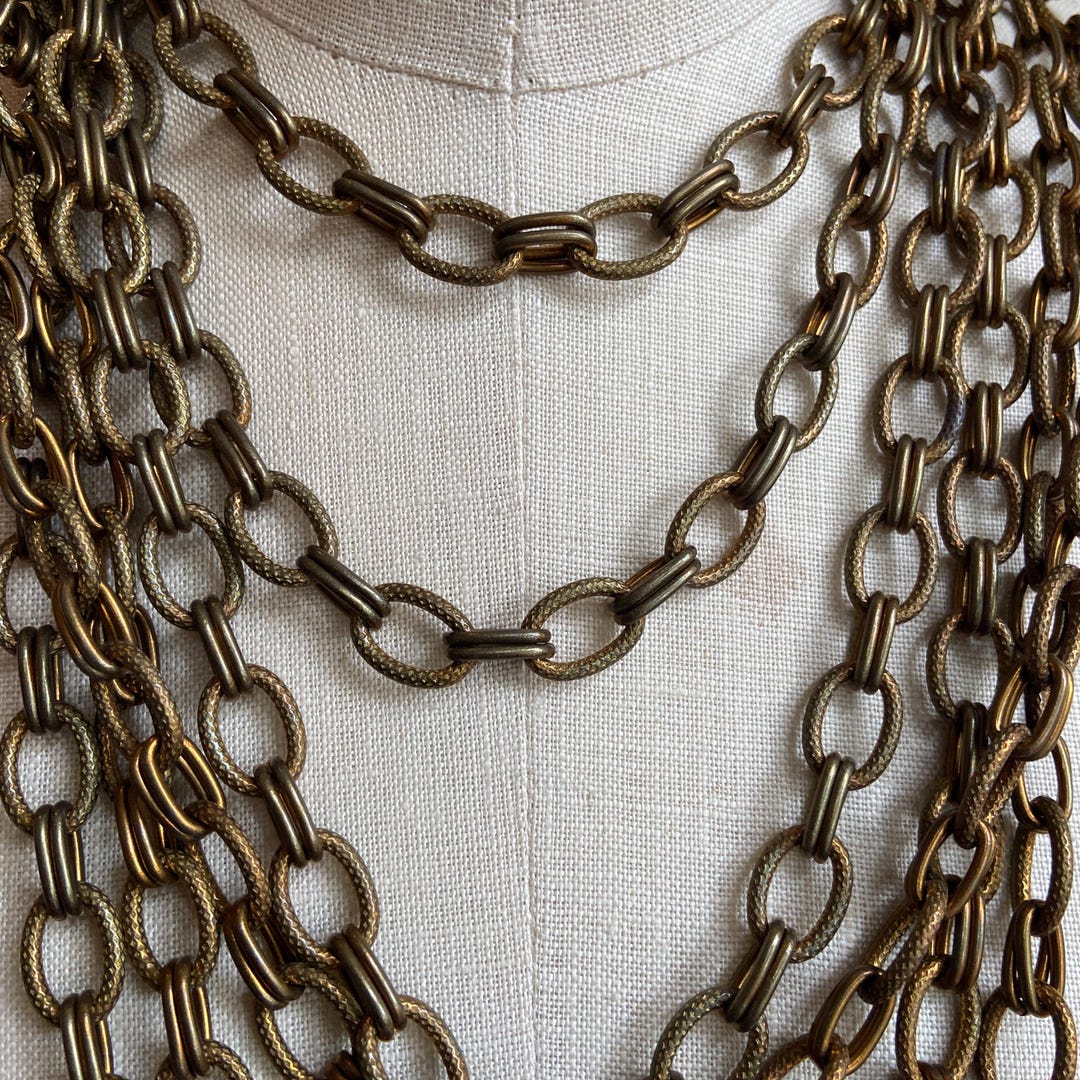 Fabulous Old Chain With Patterned Oval Links and Double Ring Connectors ...