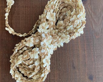 Vintage French Taffeta Rococo in Cream and Camel by the yard