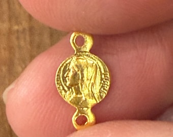 Vintage French Rosary Connectors in Gold Finish - Virgin of Lourdes
