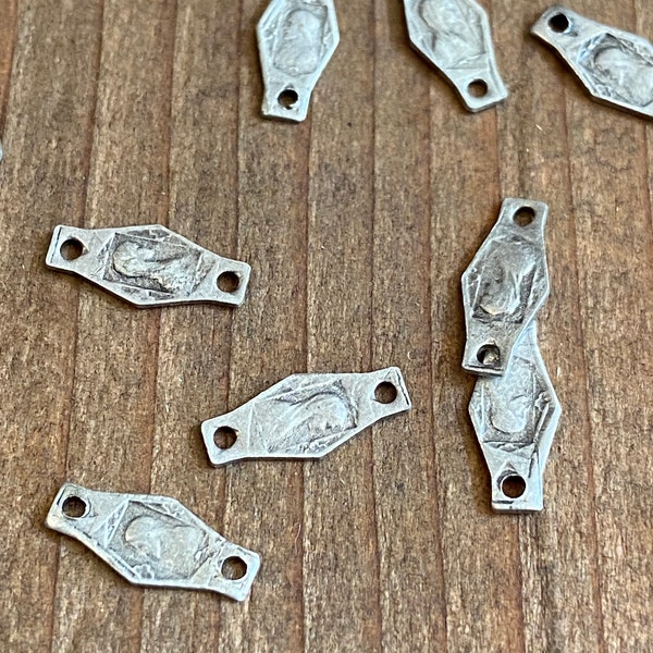 Vintage French Rosary Connectors in Silver Finish - Jesus and Mary