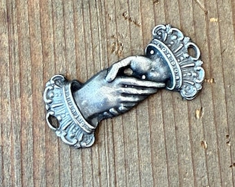 Victorian Hands Connector ~ Aged Sterling Finish