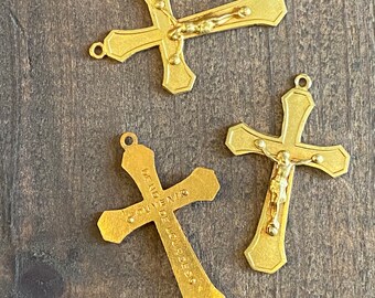 Vintage French Crucifix in Soft Gold Finish - Lourdes