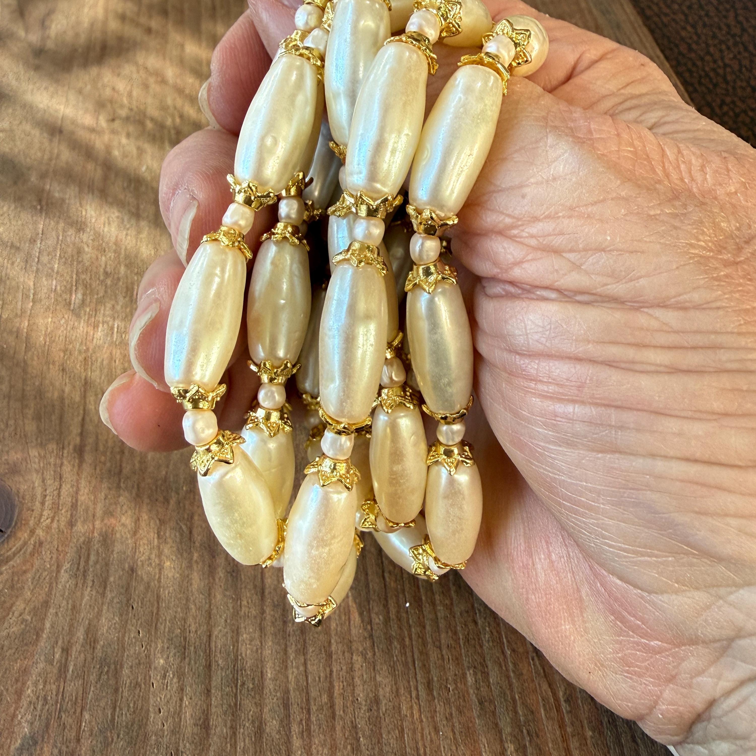 Large Vintage Japanese Baroque Rice Pearls - Creamy White Gold Caps - Etsy