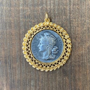 Vintage Cast Filigree Bezel with French Medal, Gold and Silver