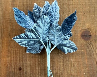 Vintage Millinery Leaves in Satin and Velvet in Blue
