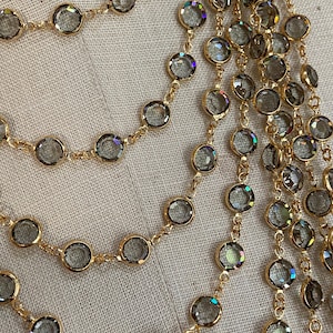 Vintage Swarovski Black Diamond Bezel Chain in 18k Gold Finish BY THE FOOT