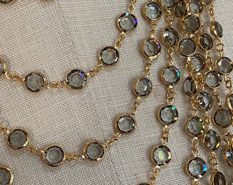 Vintage Swarovski Black Diamond Bezel Chain in 18k Gold Finish BY THE FOOT