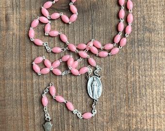 Vintage Old Stock Pink Rosary from France