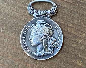 French Medallion with Laurel Wreath Bail - Aged Sterling Finish