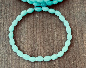 Vintage French Rosary Beads - Small Glass Rice Bead in Seafoam Green