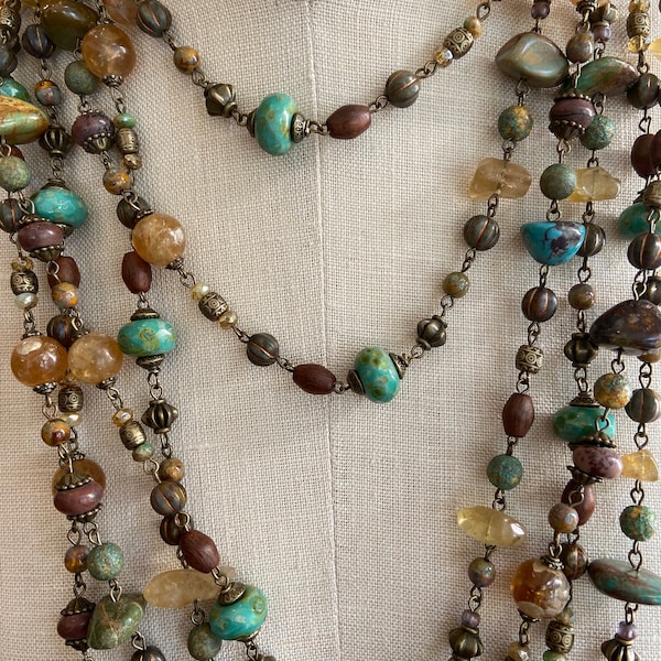 Arroyo Sequenced Chain - Amber and Turquoise Palette - by the foot