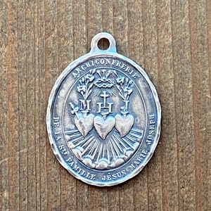 Hammered Sacred Heart Medal ~ Aged Sterling Finish